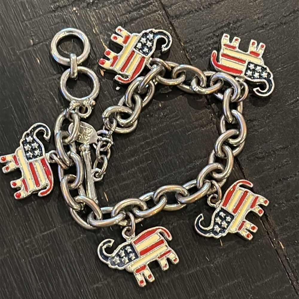 Cookie Lee Patriotic Elephant Charm Braceletl Flag America